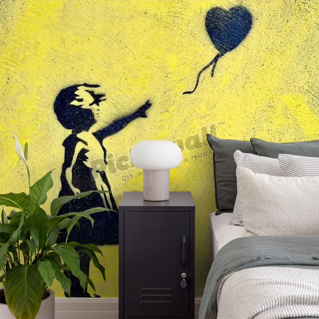 Street art - Banksy girl wallpaper in a bedroom - Pickawall