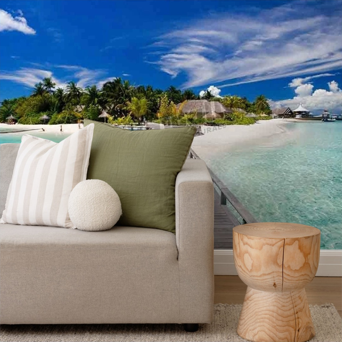 Maldives ocean landscape wallpaper in a living room - Pickawall
