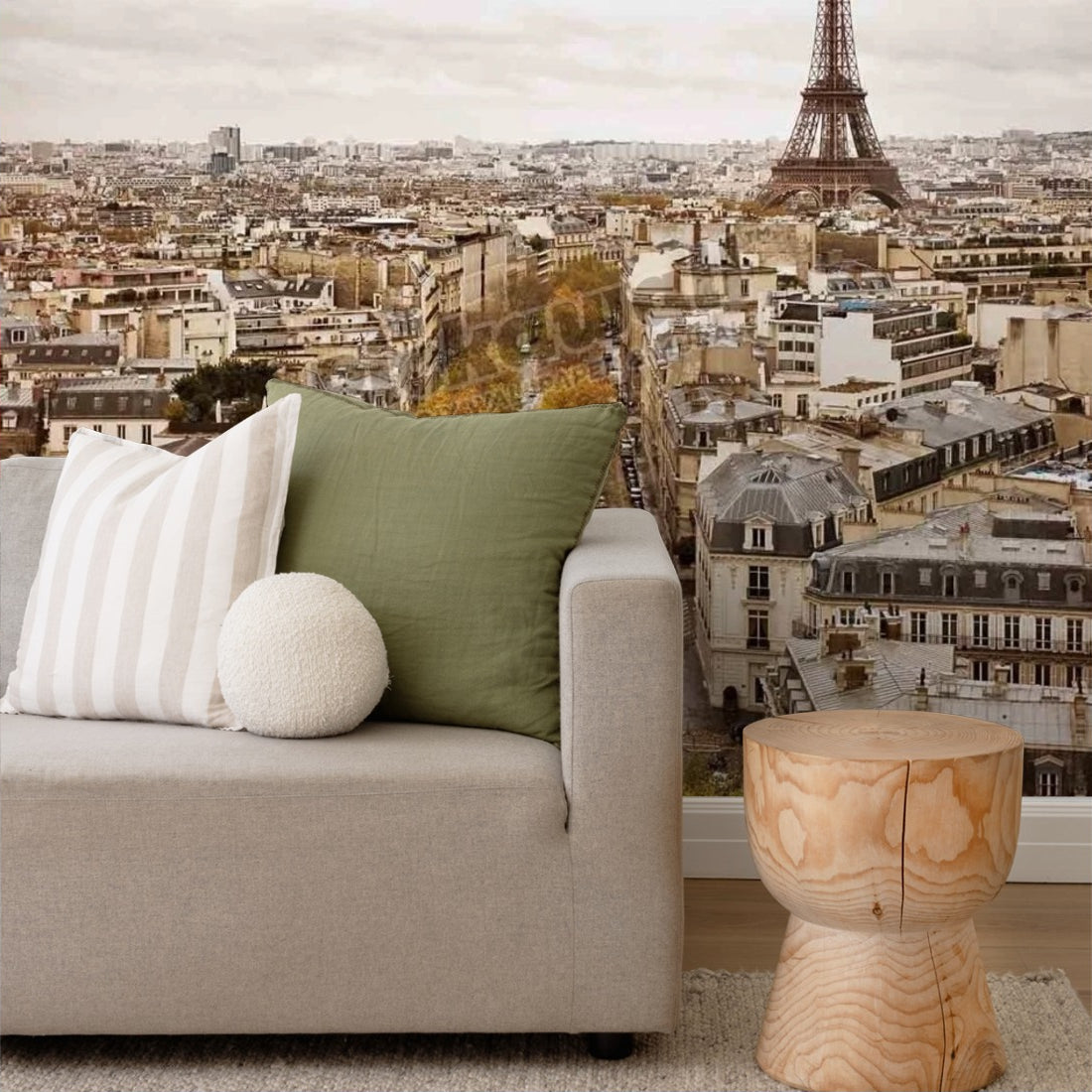 Paris skyline with Eiffel Tower. wallpaper in a living room - Pickawall
