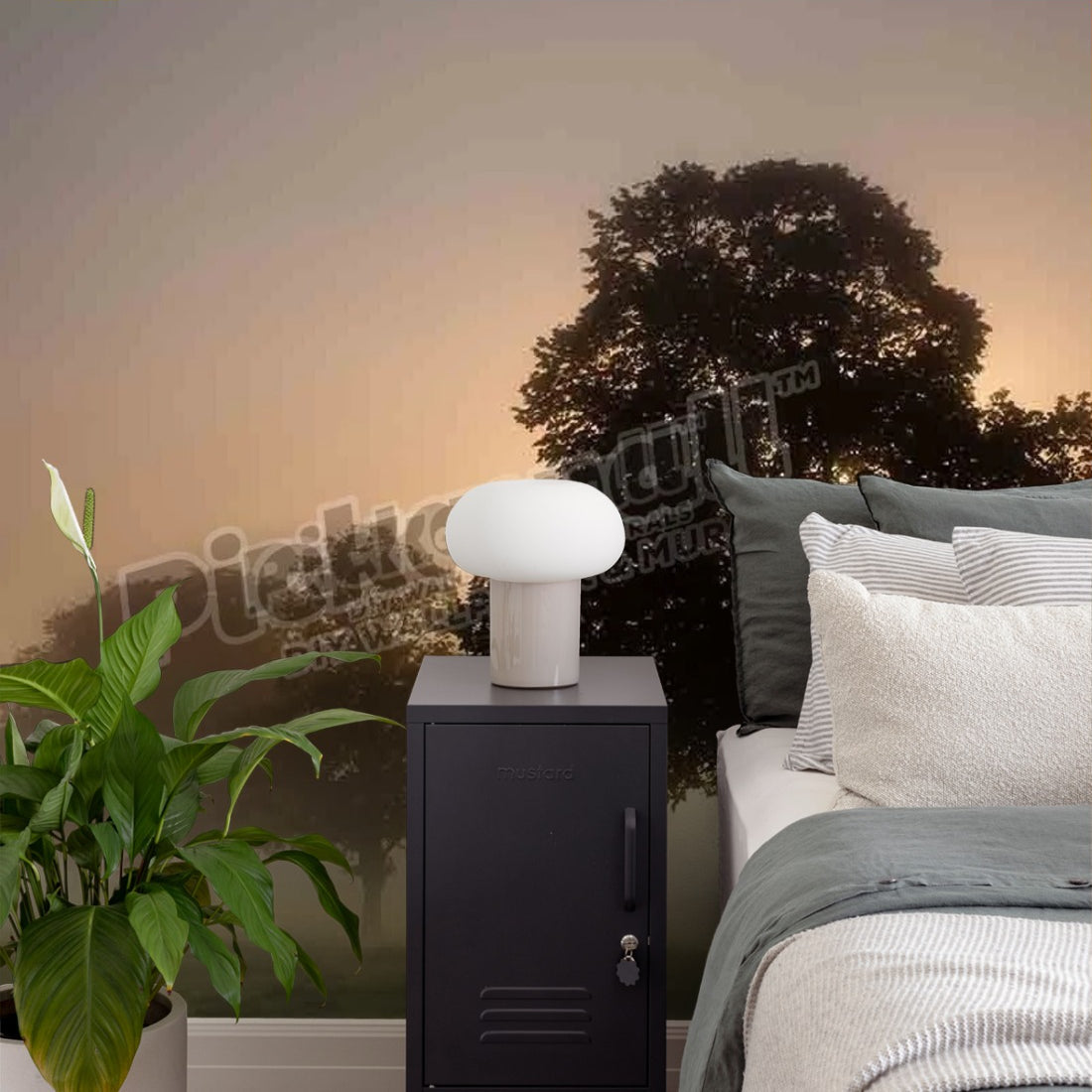 a misty morning near Milborne Port wallpaper in a bedroom - Pickawall