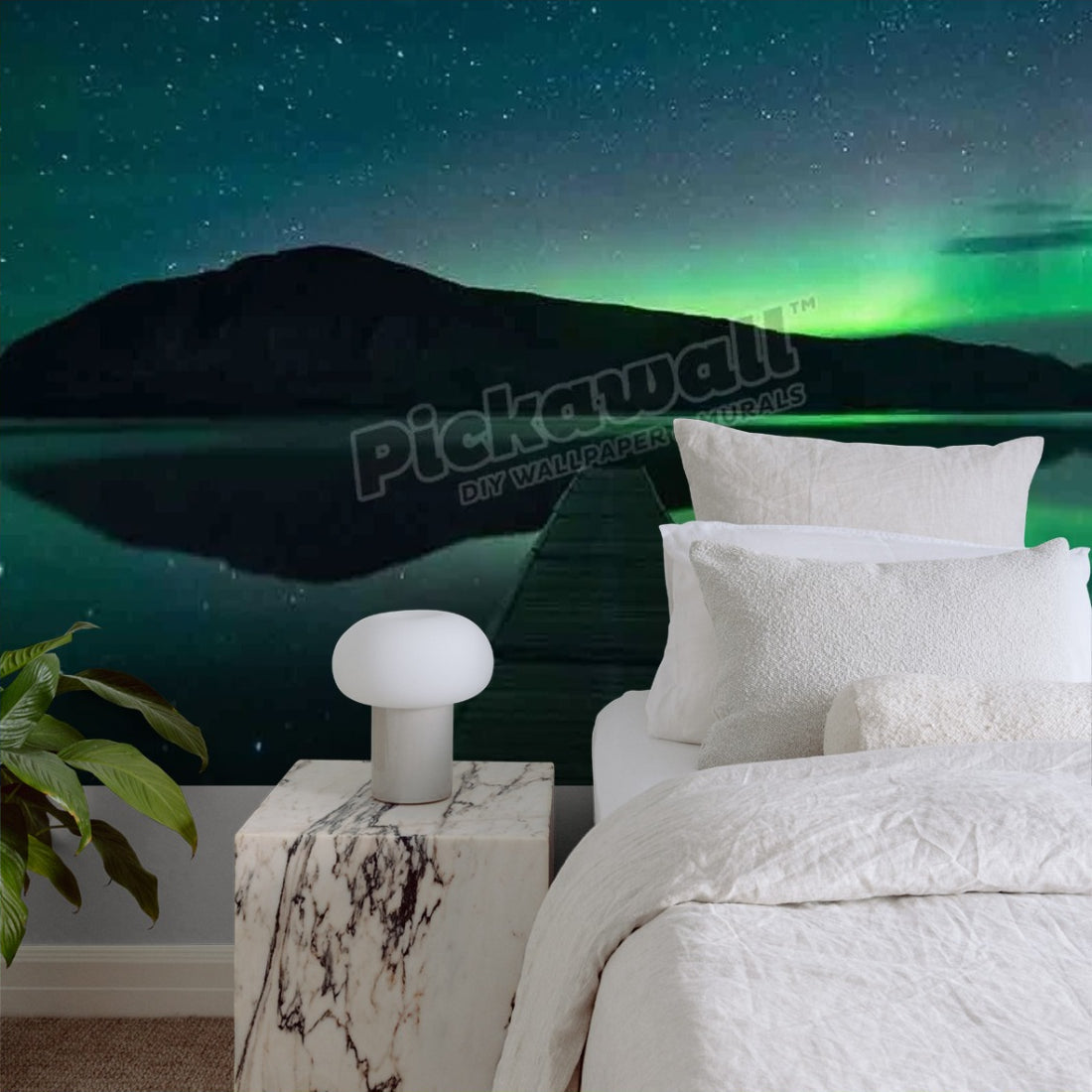 The Aurora Borealis over Ruby Mountain wallpaper in a bedroom - Pickawall