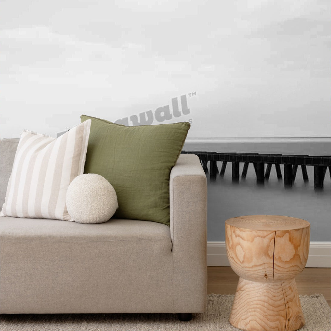 Pier into the sea wallpaper in a living room - Pickawall