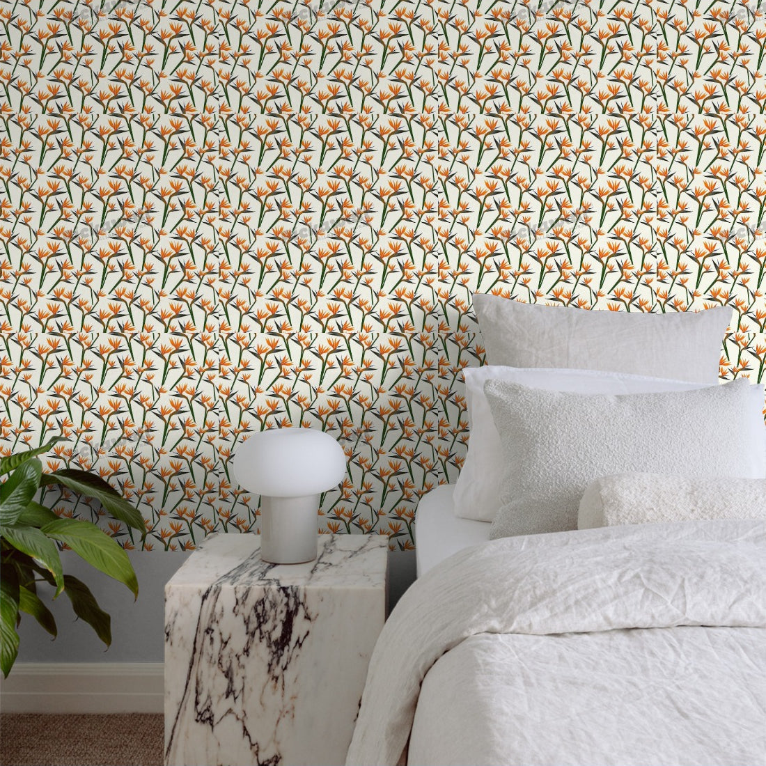 Mini Birds of Paradise wallpaper in a bedroom - Pickawall