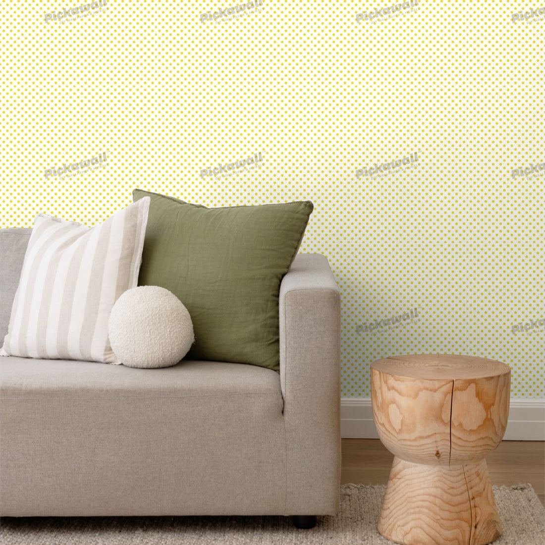 Yellow Polka Dots wallpaper in a living room - Pickawall