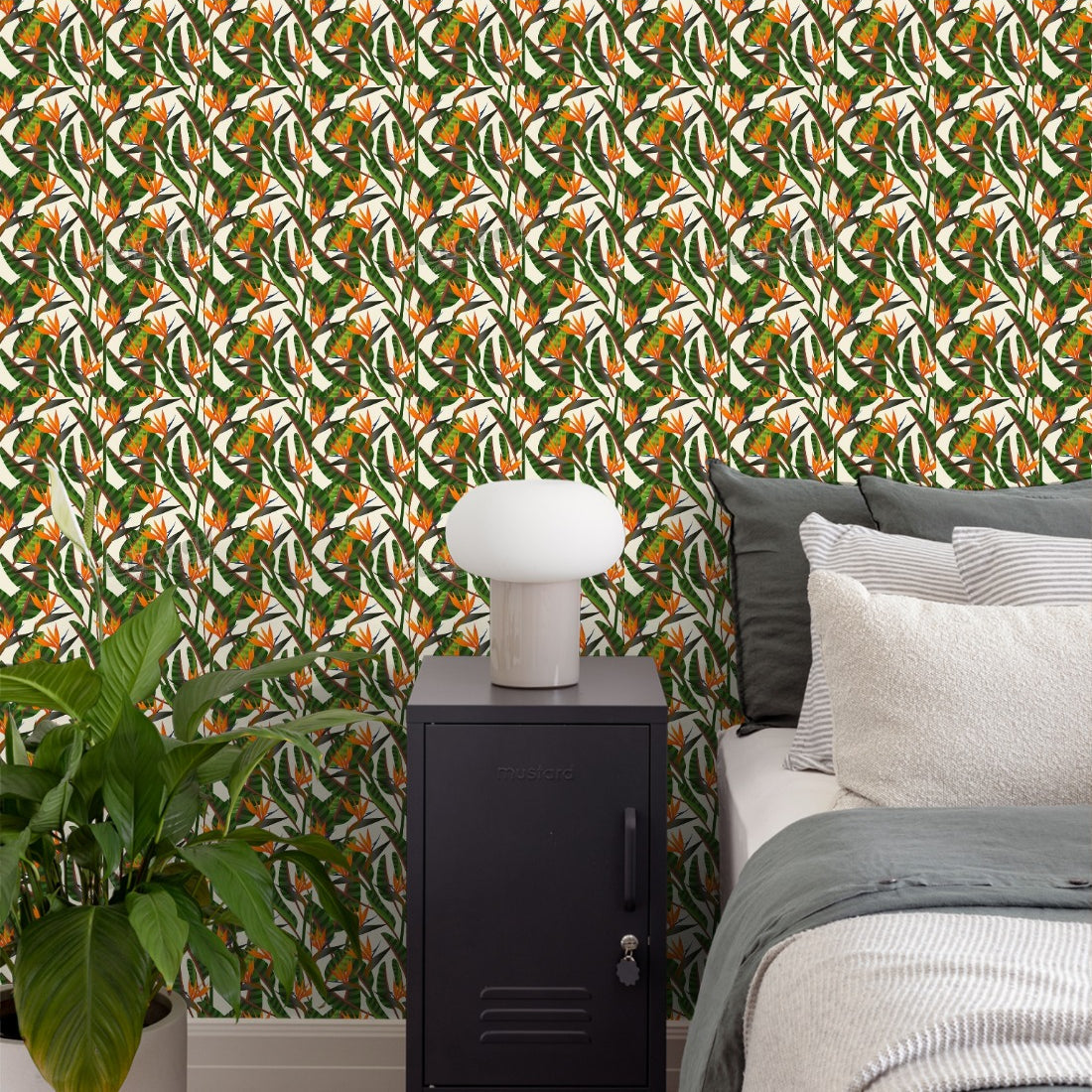 Birds of Paradise wallpaper in a bedroom - Pickawall