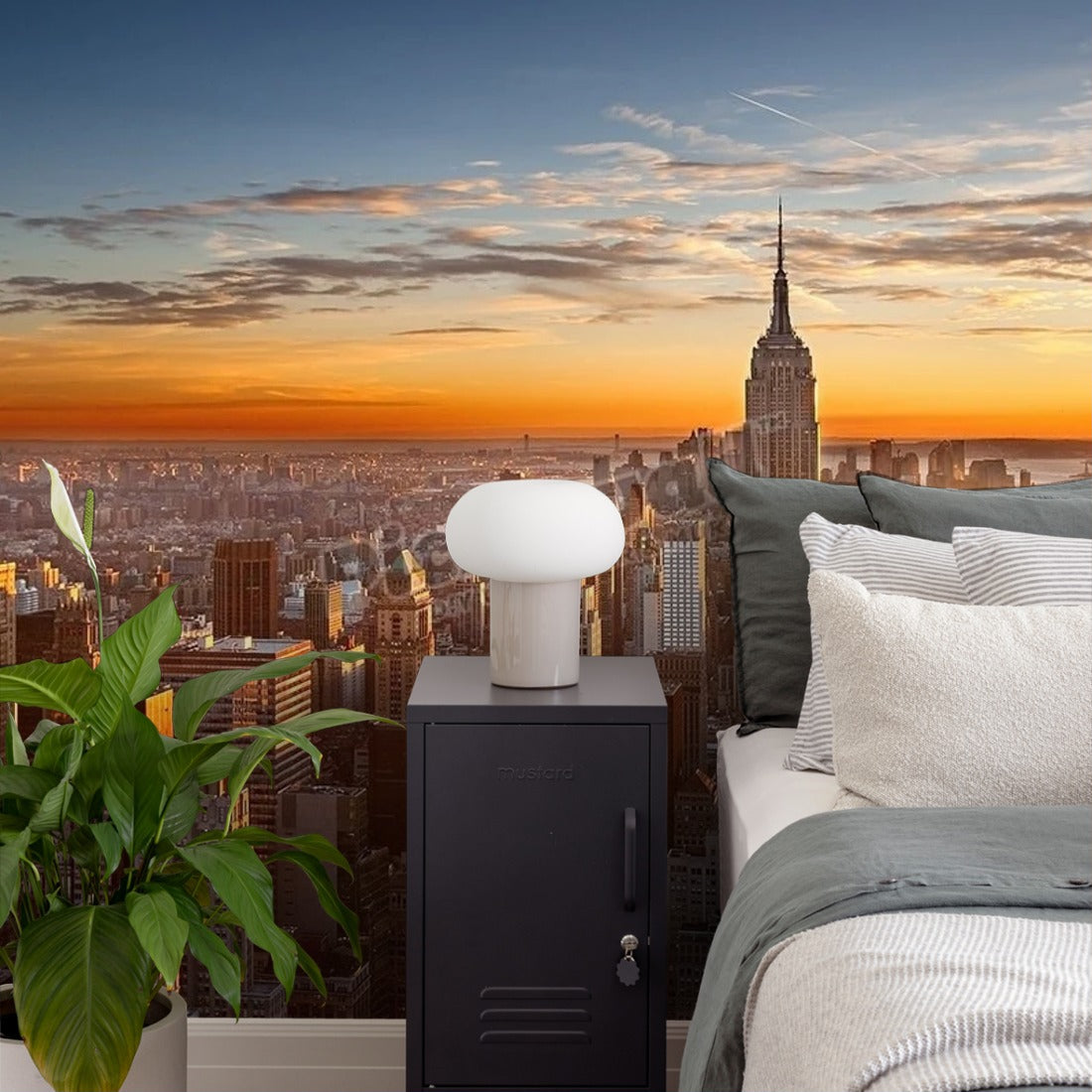 Manhattan Sunset wallpaper in a bedroom - Pickawall