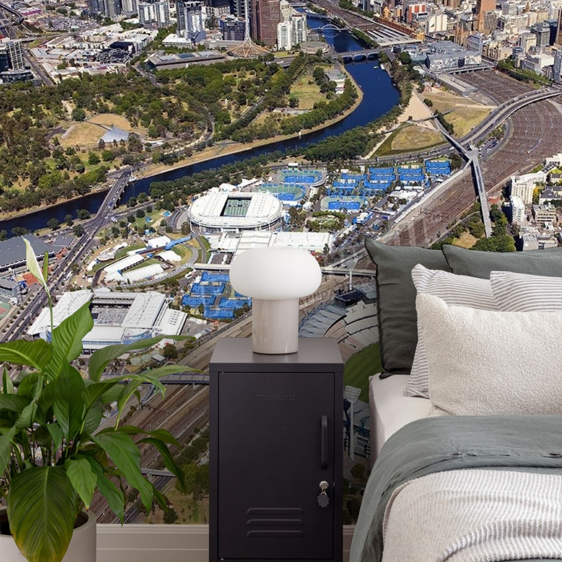 Aerial view of MCG and Rod Laver Arena wallpaper in a bedroom - Pickawall