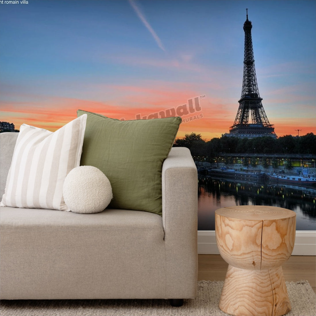 Eiffel tower at dusk wallpaper in a living room - Pickawall