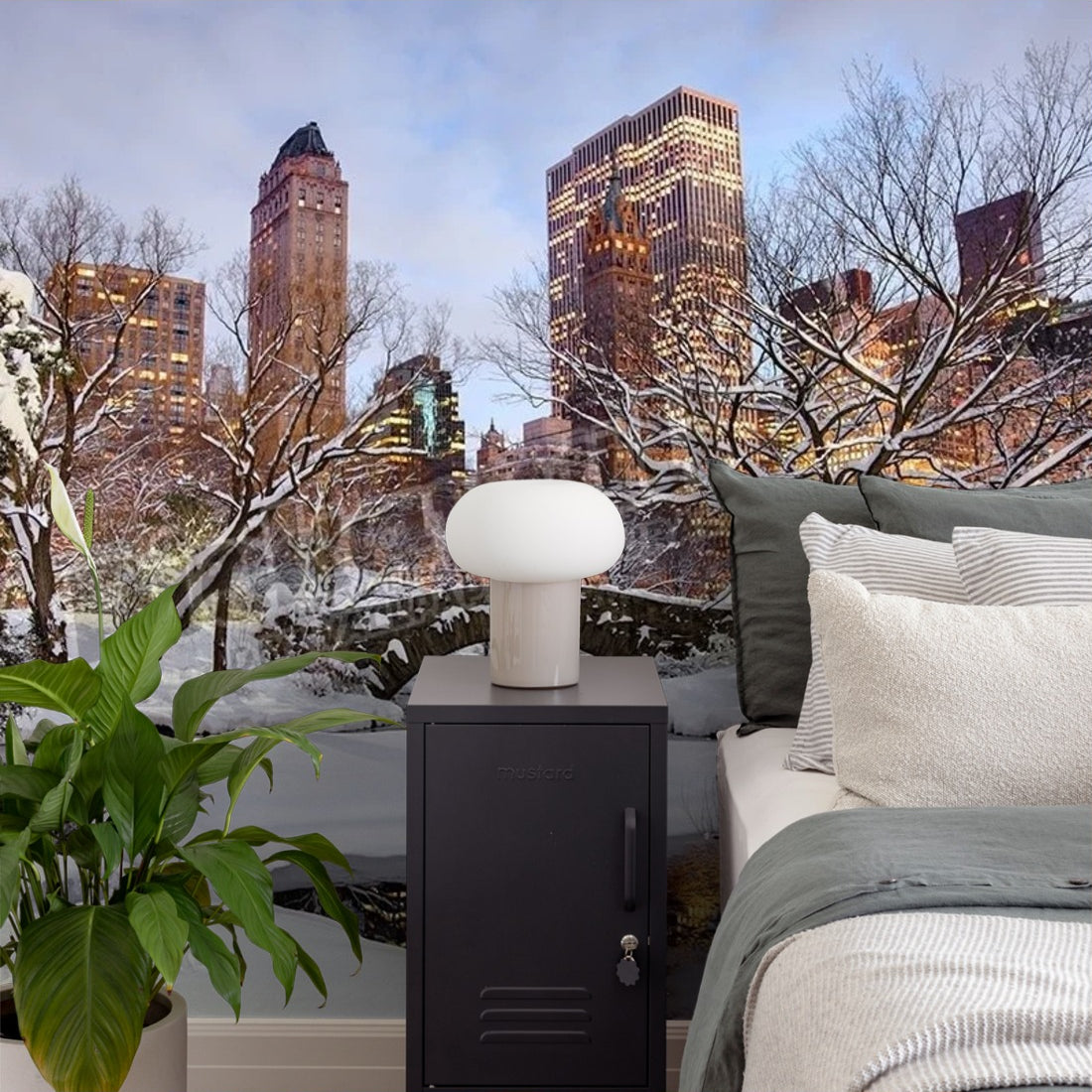 Winter in New York City' wallpaper in a bedroom - Pickawall