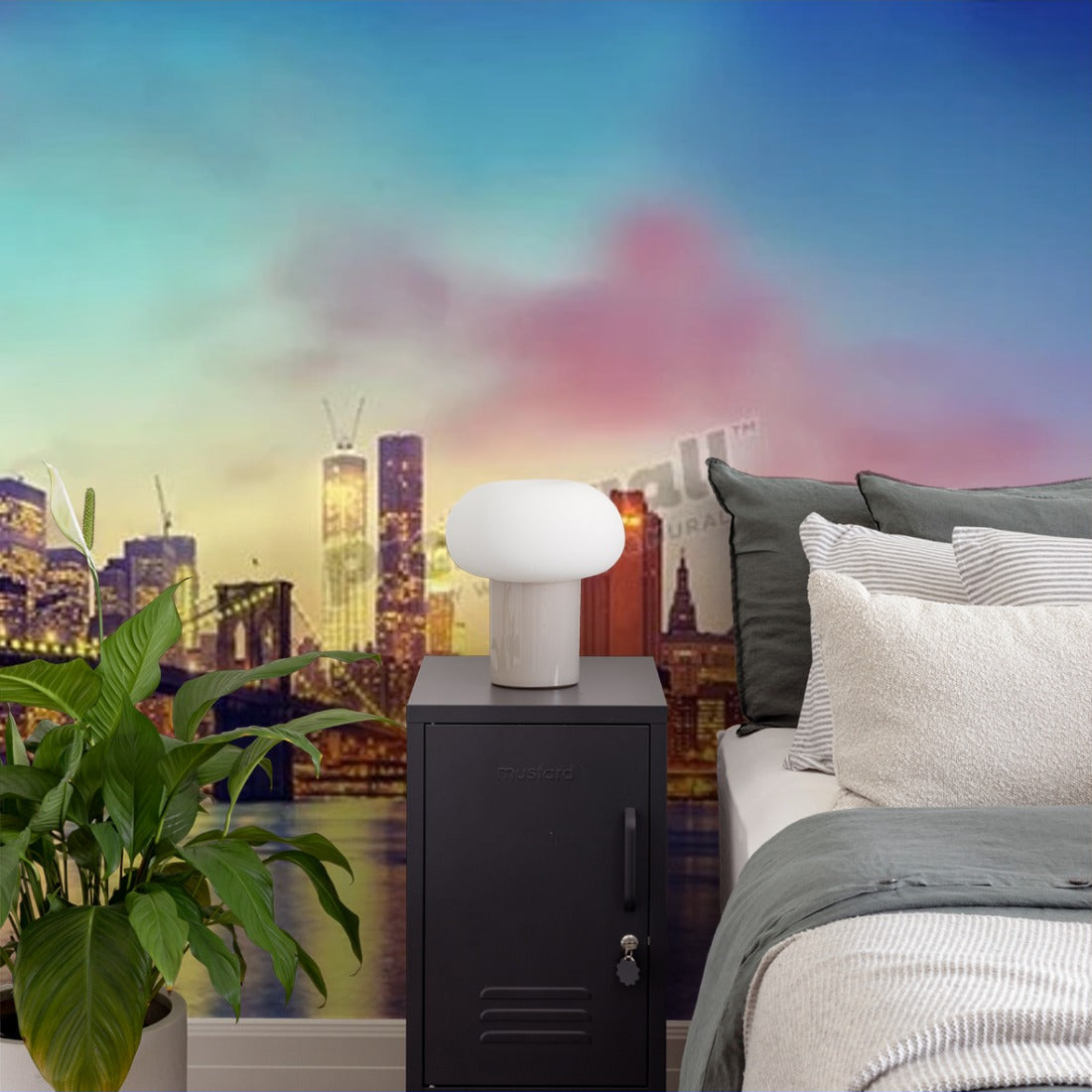 New York- Brooklyn and Manhattan bridge' wallpaper in a bedroom - Pickawall