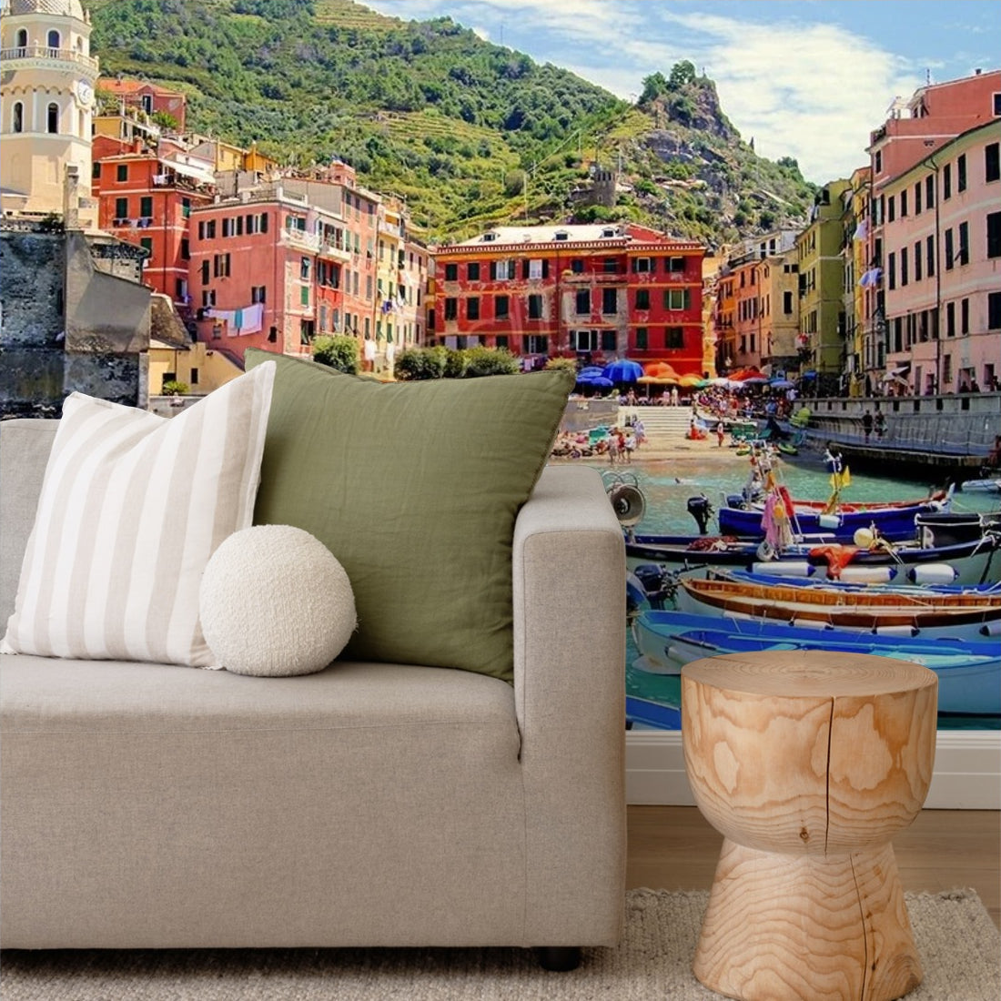 Vernazza, Cinque Terre, Italy wallpaper in a living room - Pickawall