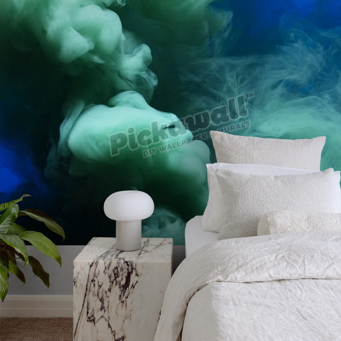 Colored smoke wallpaper in a bedroom - Pickawall