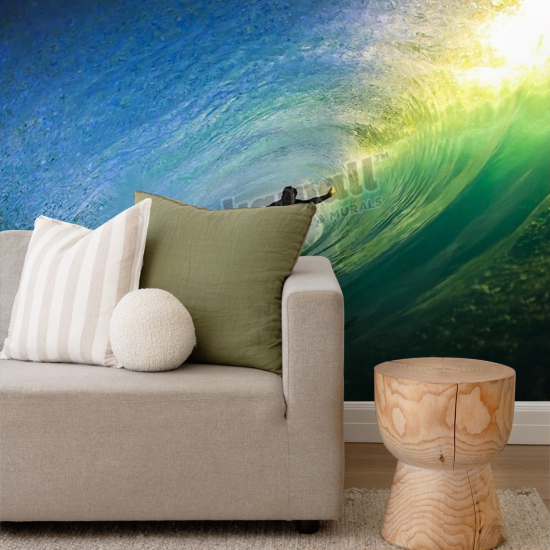 Surfing tube rider wallpaper in a living room - Pickawall
