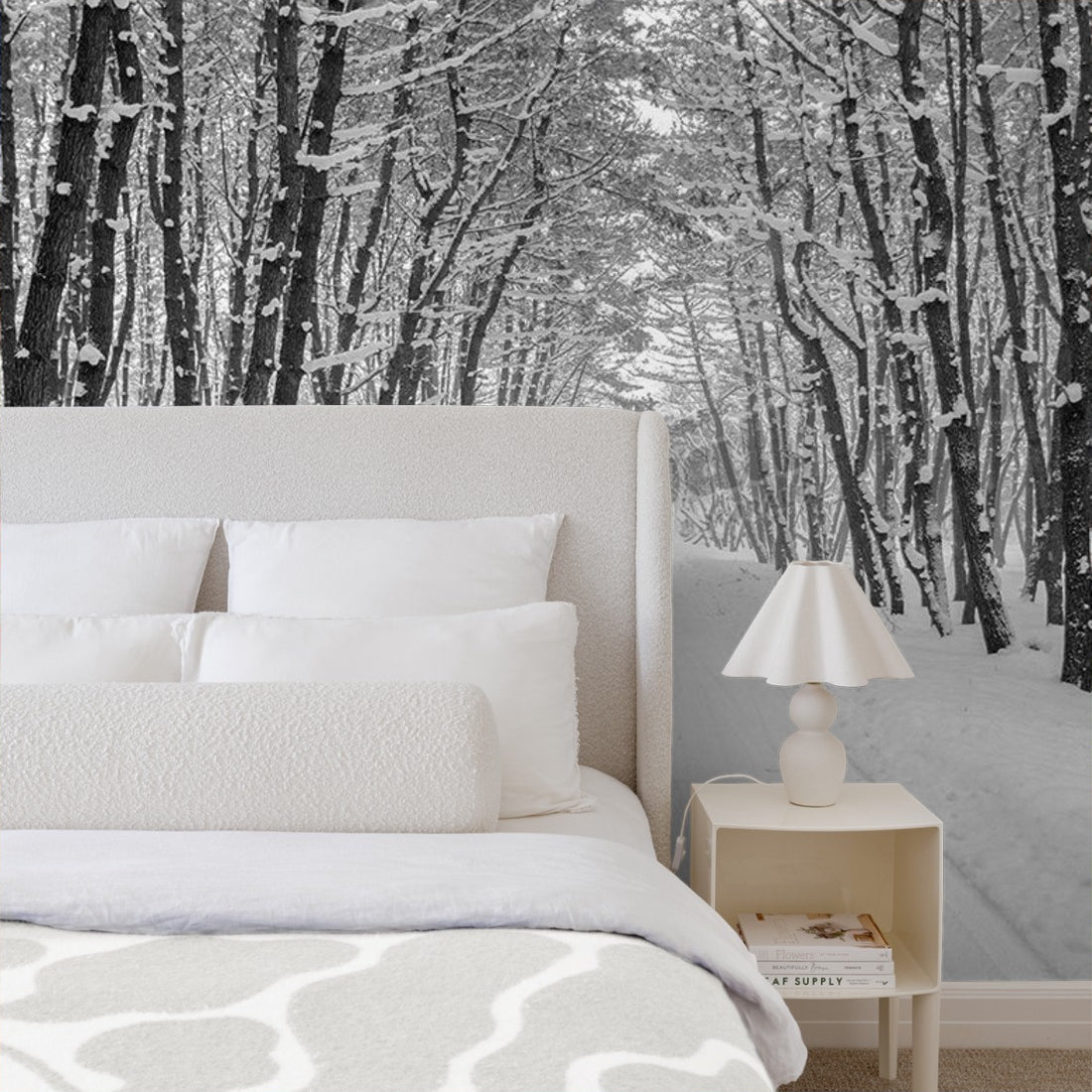 Snow Covered Road wallpaper in a bedroom - Pickawall