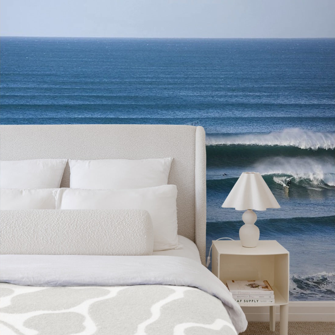 Surfer taking off on perfect wave wallpaper in a bedroom - Pickawall