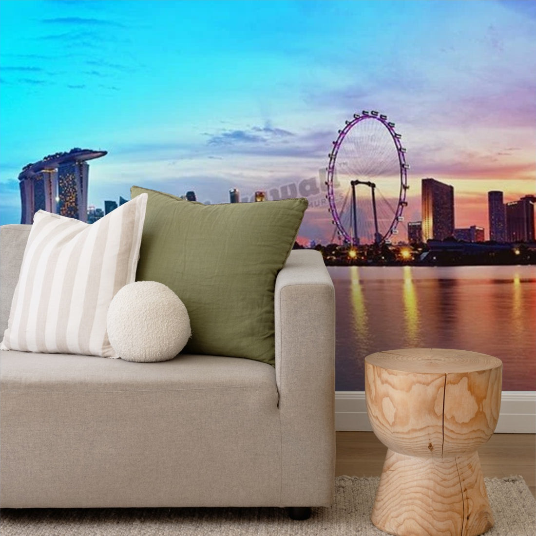 Singapore Cityscape Panorama wallpaper in a living room - Pickawall
