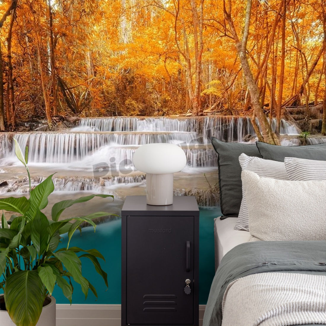 Deep forest Waterfall in Kanchanaburi wallpaper in a bedroom - Pickawall