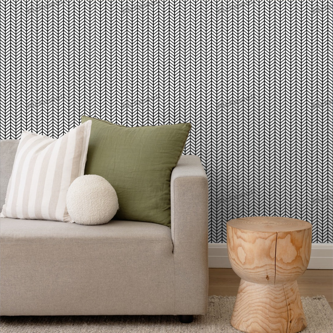 Herringbone seamless pattern wallpaper in a living room - Pickawall