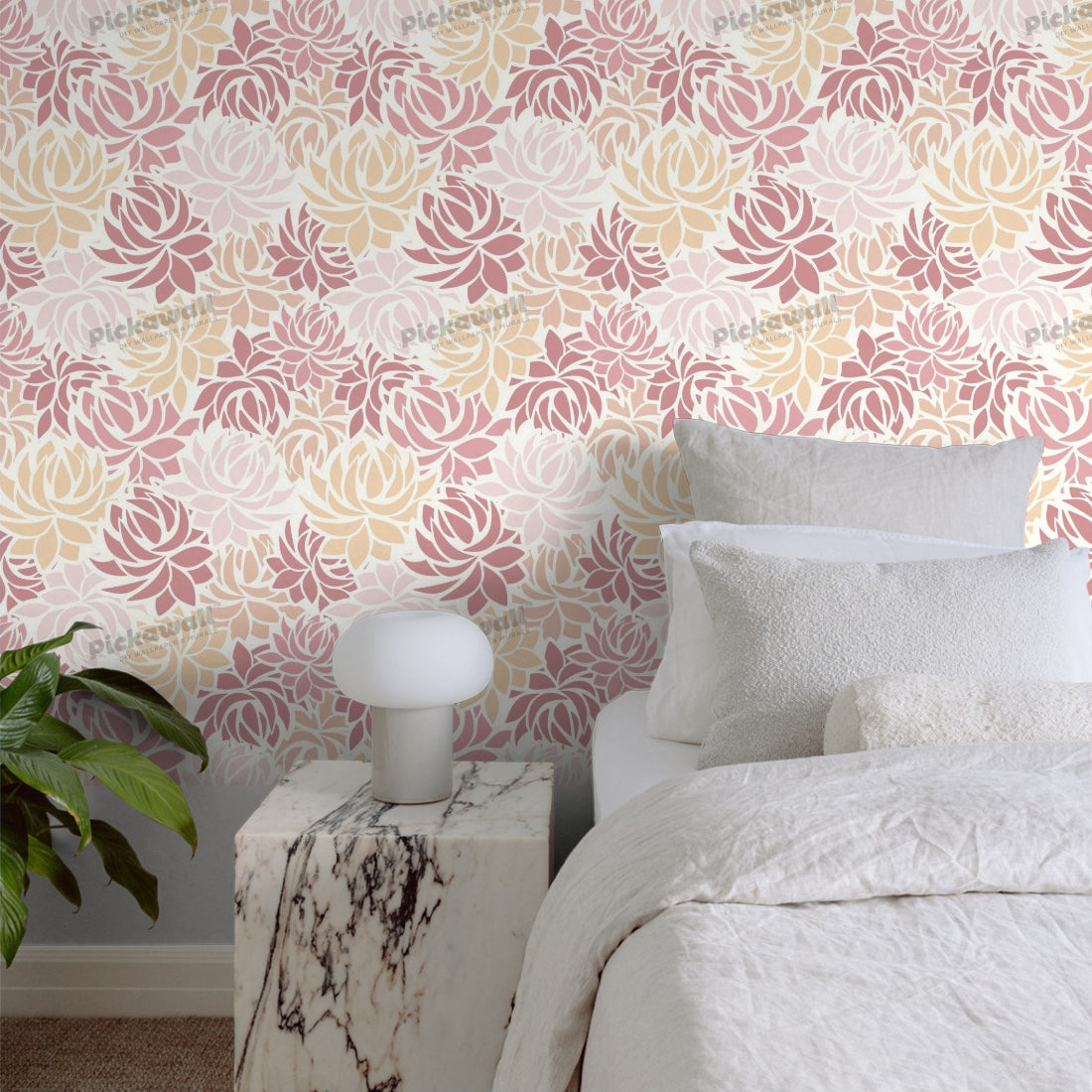 Dahlia flowers wallpaper in a bedroom - Pickawall
