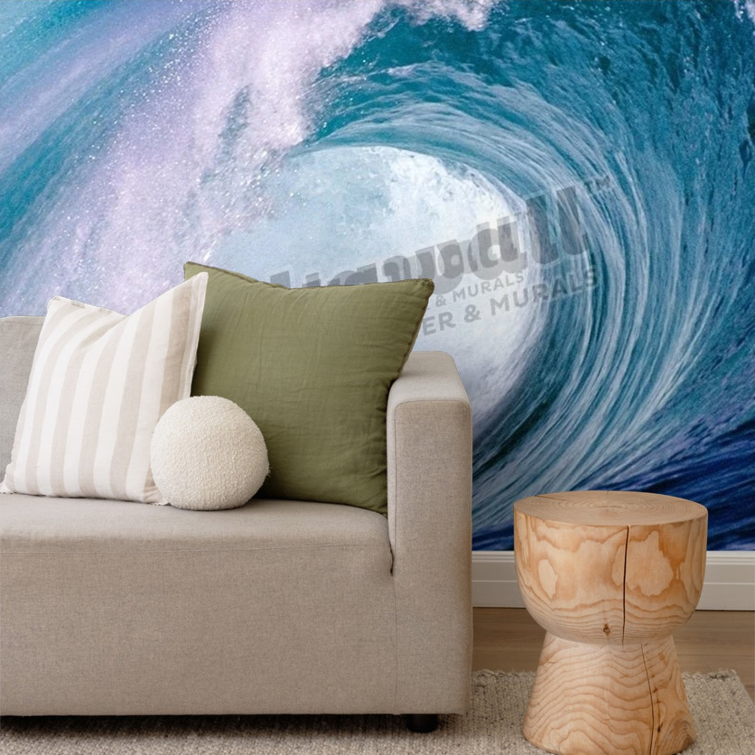 Waimea Bay Wave wallpaper in a living room - Pickawall