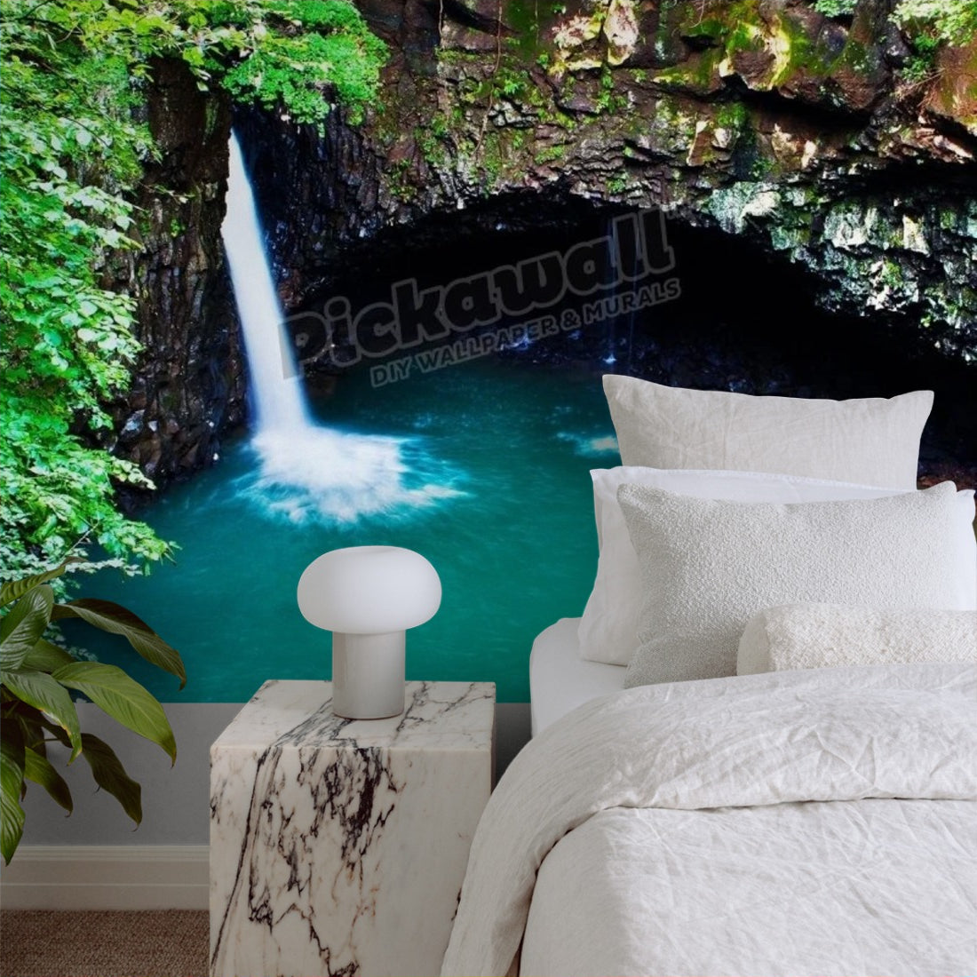 The hidden waterfall wallpaper in a bedroom - Pickawall