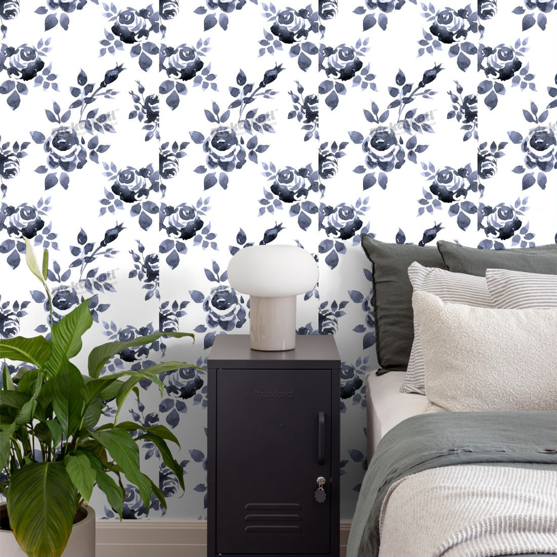 rose pattern wallpaper in a bedroom - Pickawall