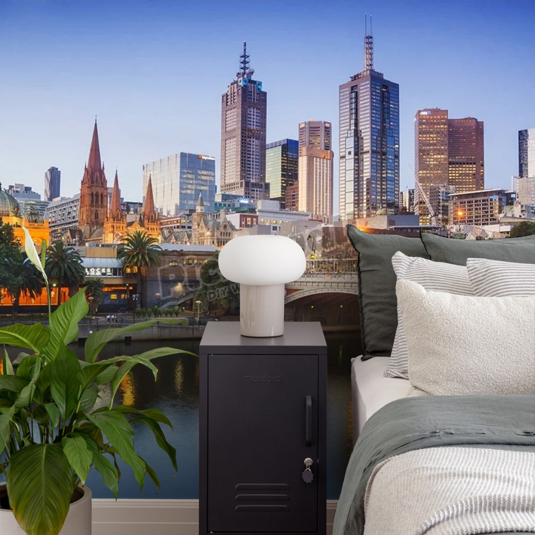 Melbourne at dusk wallpaper in a bedroom - Pickawall