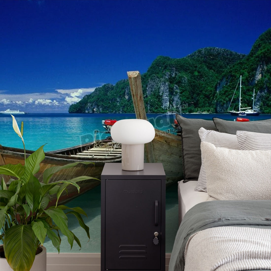 Longtail boat Thailand wallpaper in a bedroom - Pickawall