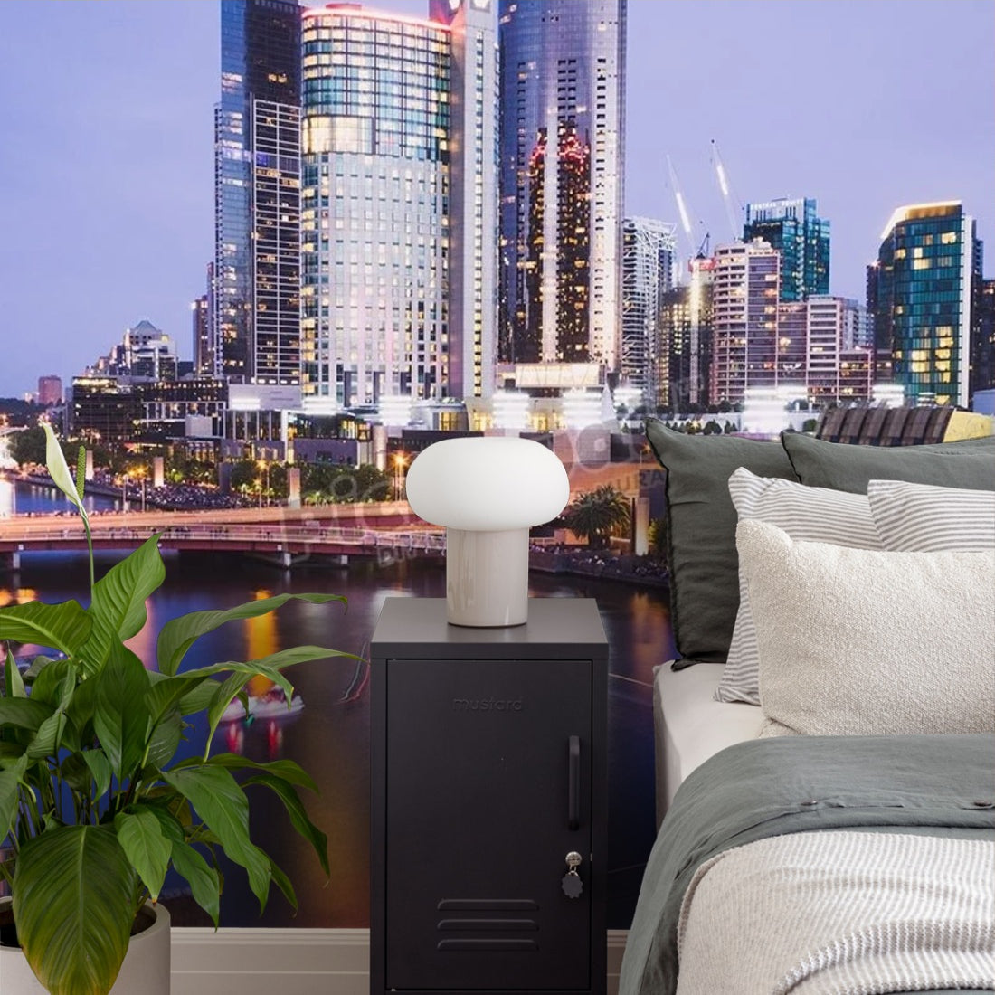 Melbourne Light wallpaper in a bedroom - Pickawall