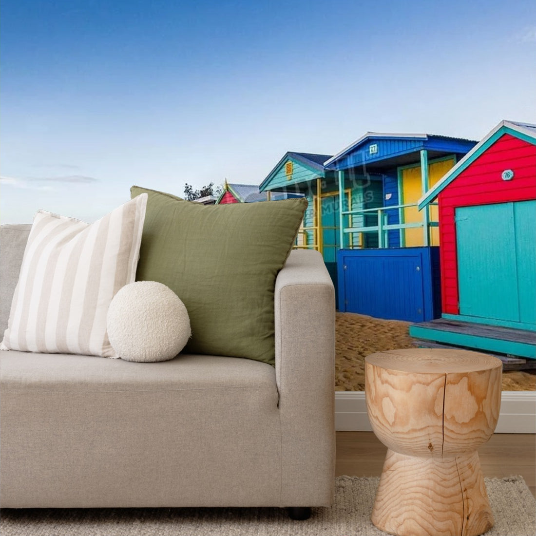 Red Beach Box wallpaper in a living room - Pickawall