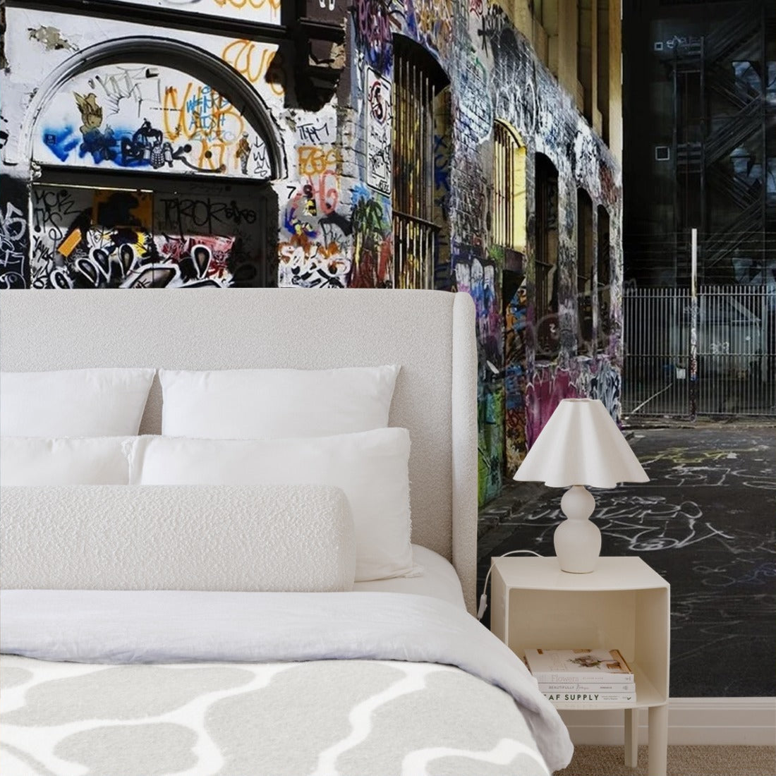 Graffiti Melbourne wallpaper in a bedroom - Pickawall