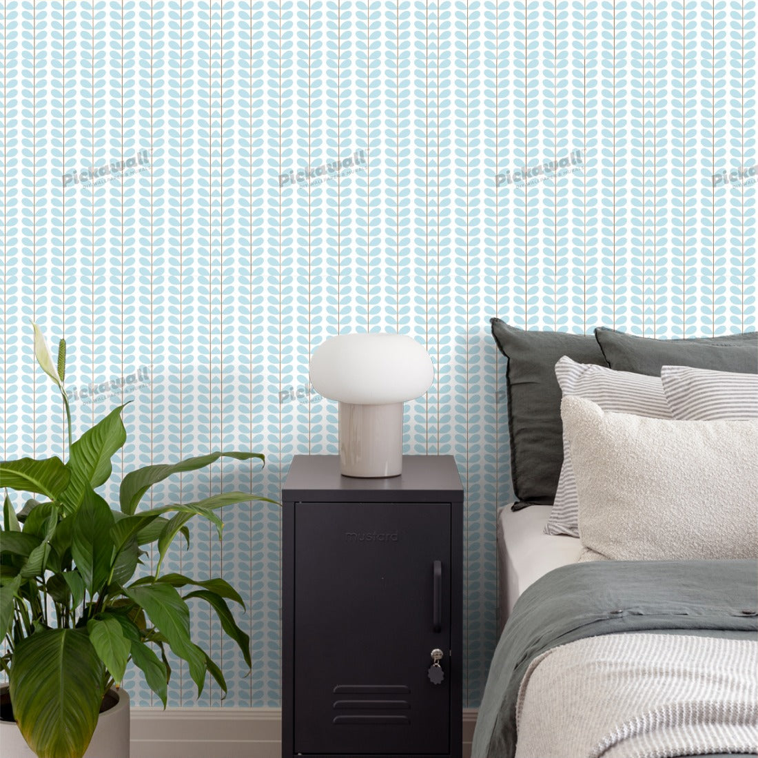 Abstract Blue Vines wallpaper in a bedroom - Pickawall