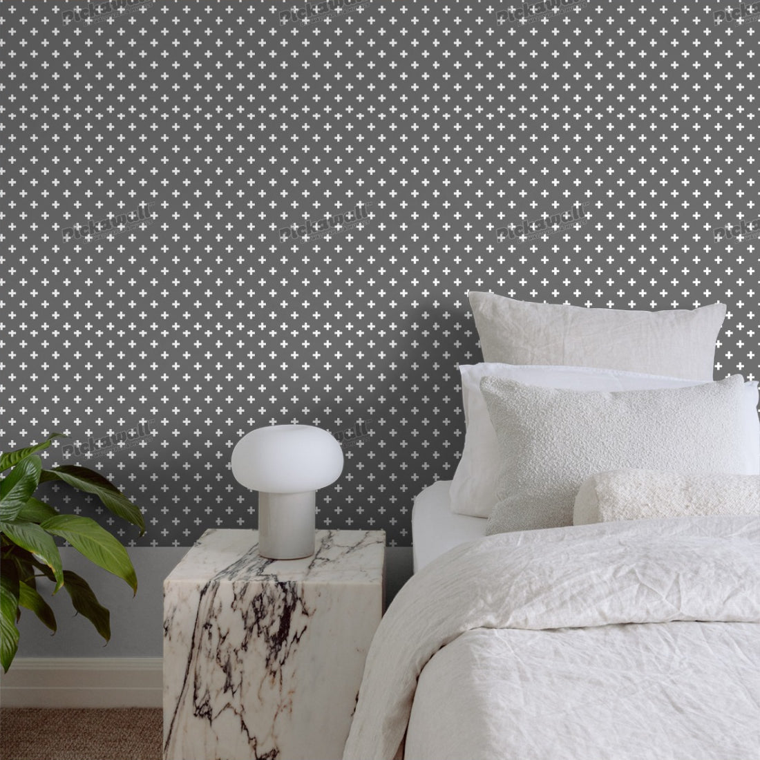 Swiss Cross Grey wallpaper in a bedroom - Pickawall