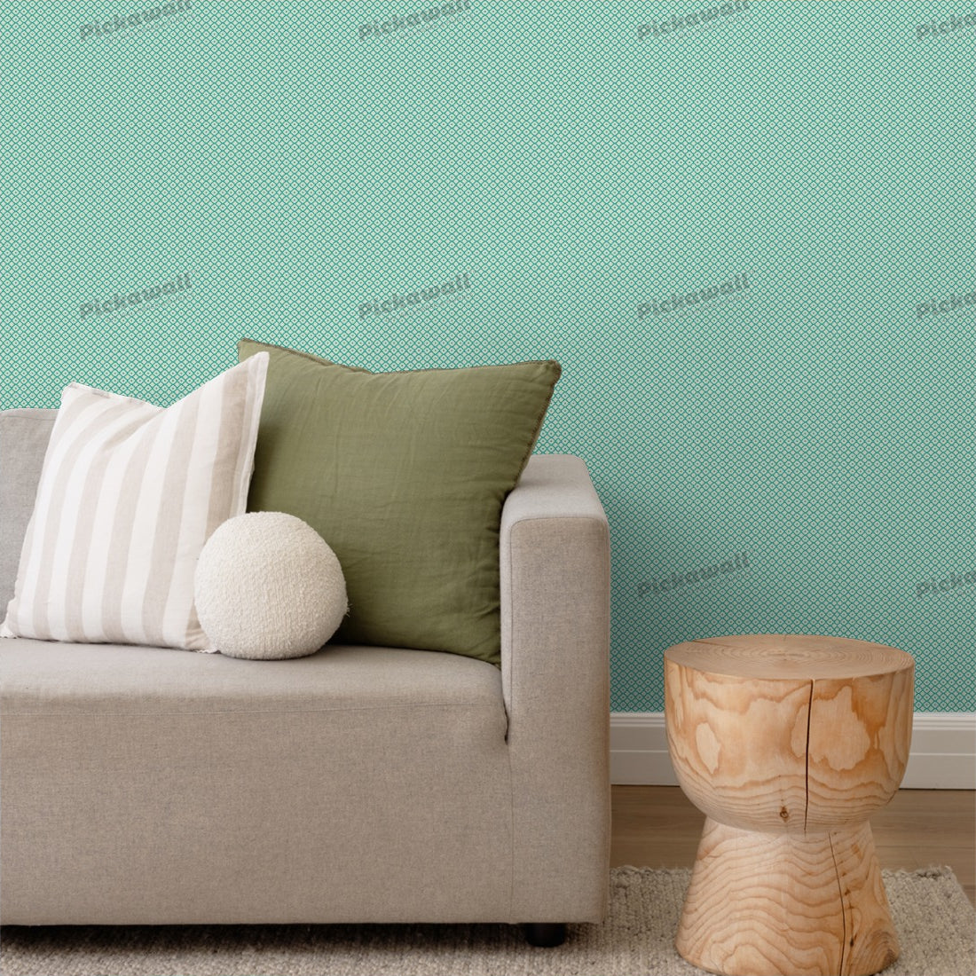 Mosaic teal tile pattern, featured on 'The Living Room - Channel 10' wallpaper in a living room - Pickawall