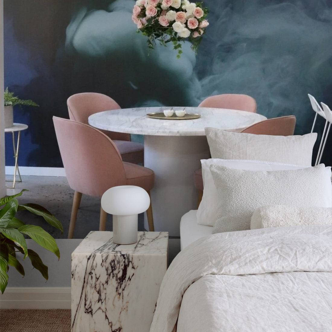 Dining room with Coloured Smoke wallpaper in a bedroom - Pickawall