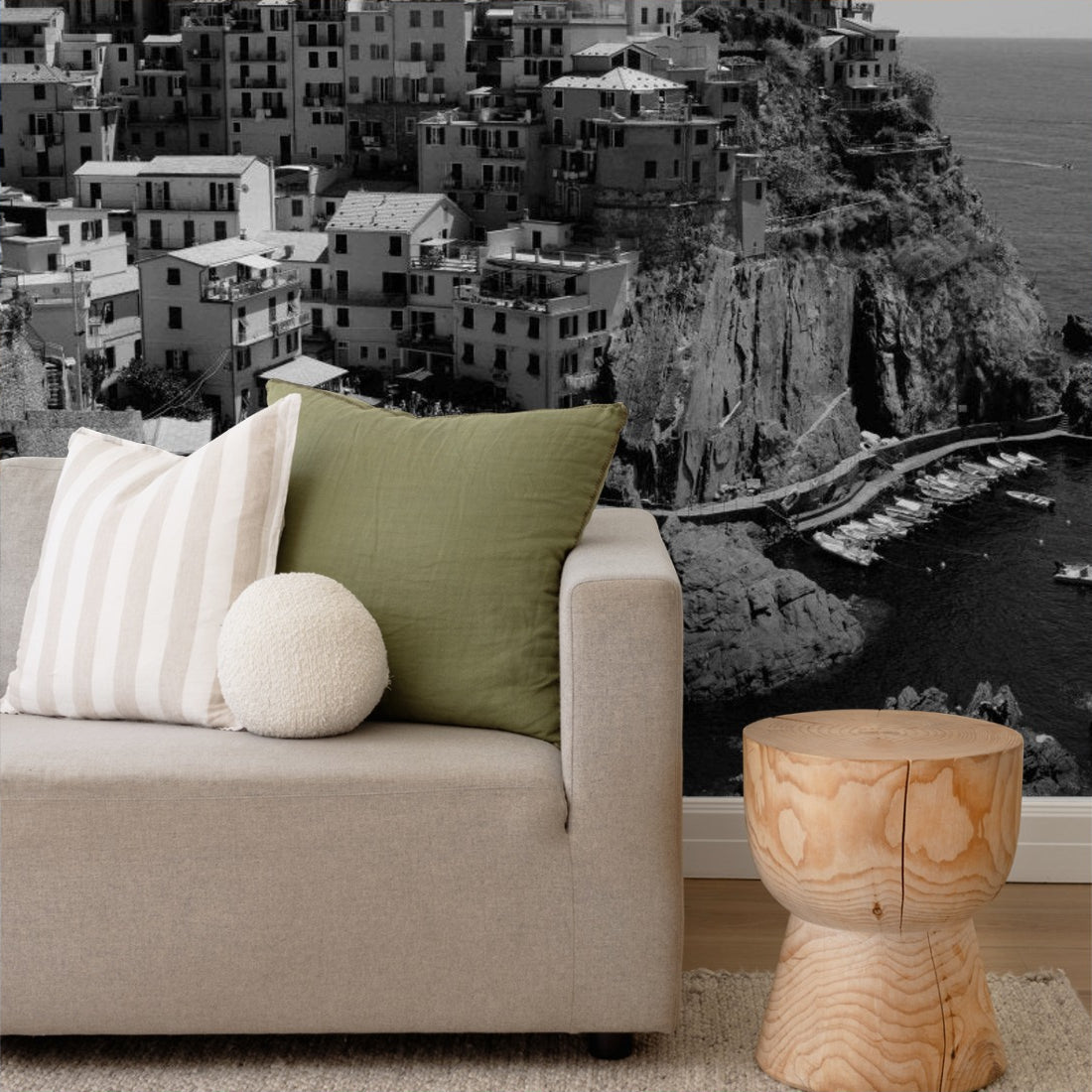 View of Manarola, Cinque Terre, Italy wallpaper in a living room - Pickawall