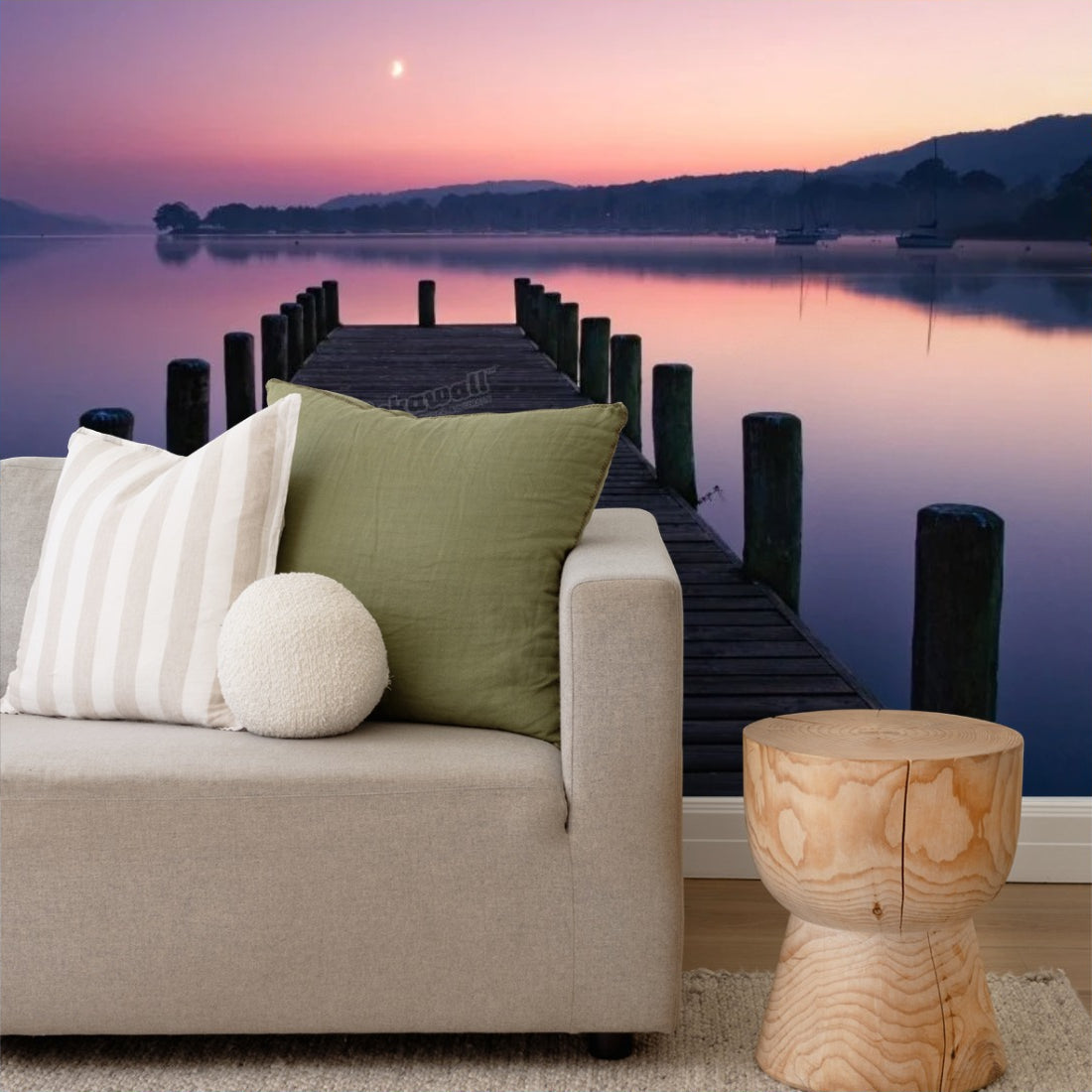 Jetty at coniston water wallpaper in a living room - Pickawall