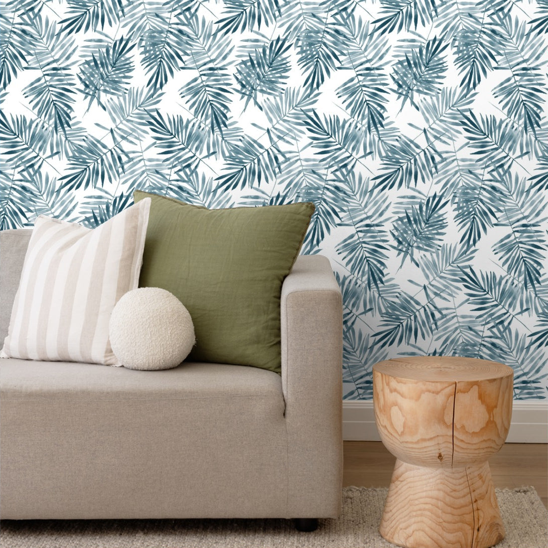 watercolour palm leaves wallpaper in a living room - Pickawall