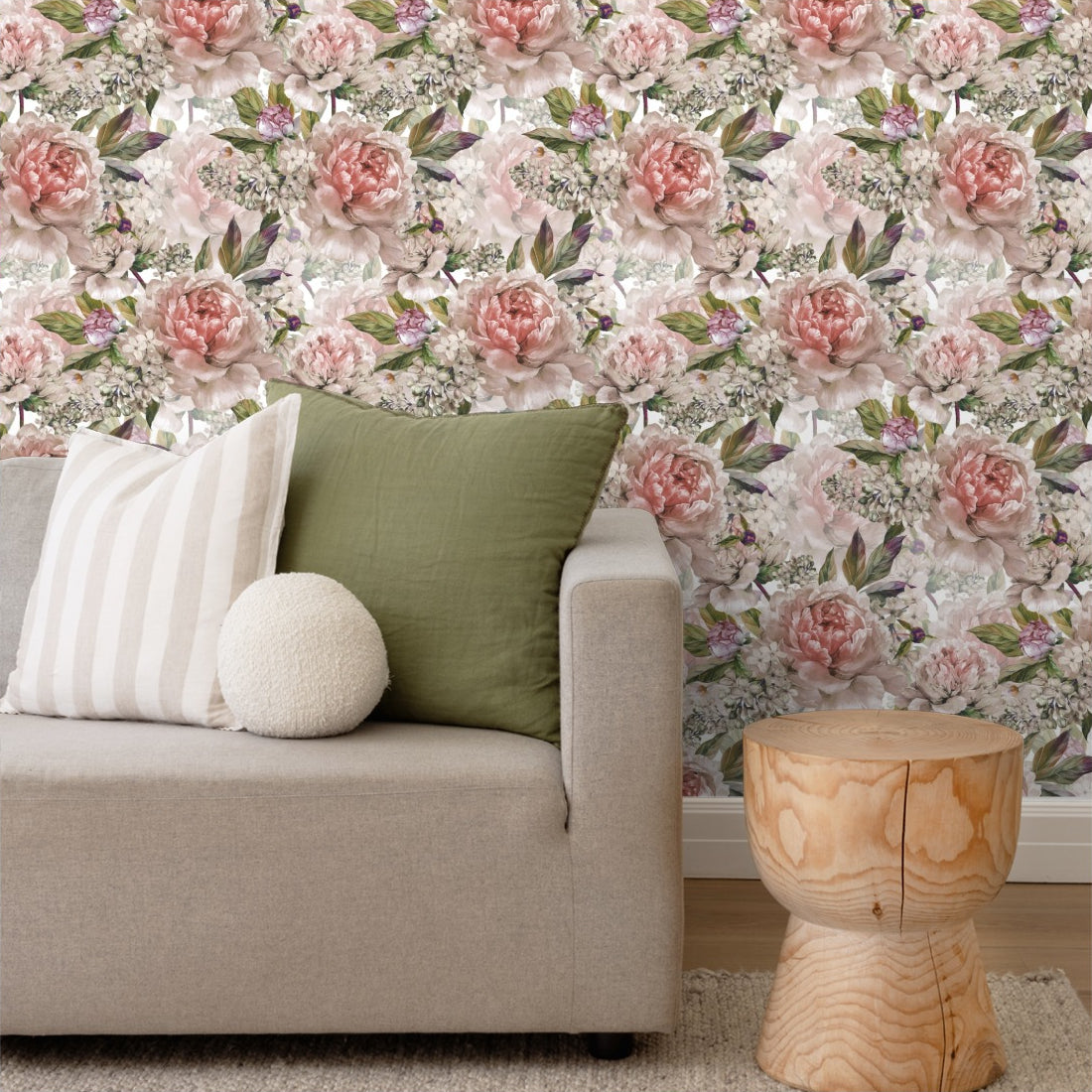 Roses and Peonies wallpaper in a living room - Pickawall