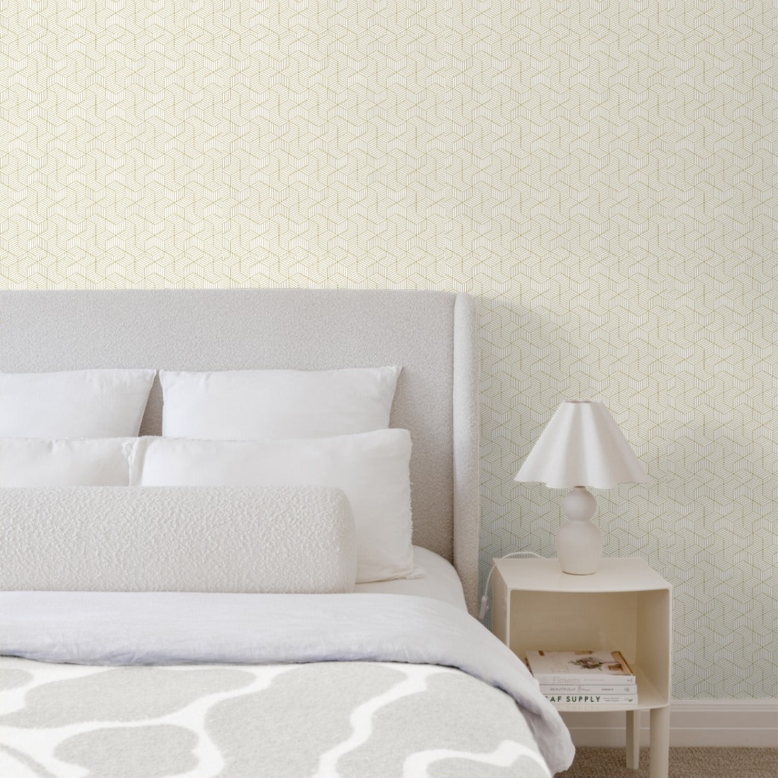Gold Hexagon pattern wallpaper in a bedroom - Pickawall