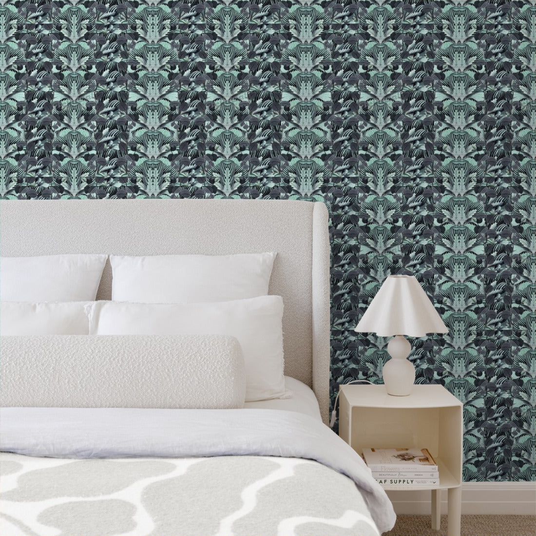 Greenery Mint by Loren Shoemark wallpaper in a bedroom - Pickawall