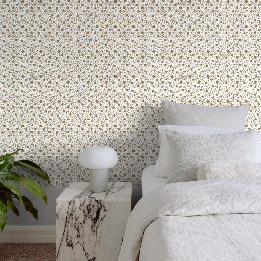 Vintage 70s Flower Power Pattern wallpaper in a bedroom - Pickawall