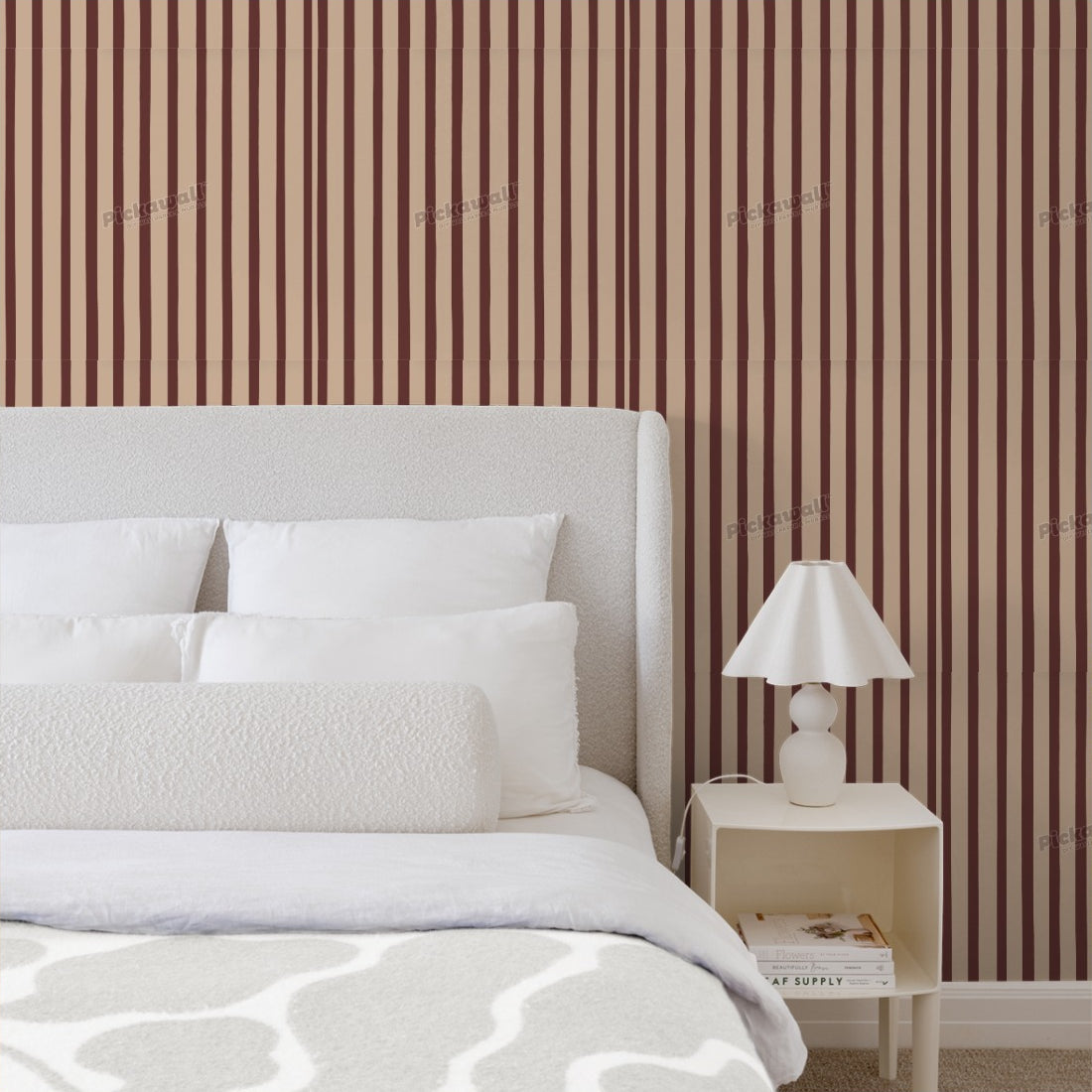 Shiraz and Nude Stripes - Celia Loves wallpaper in a bedroom - Pickawall