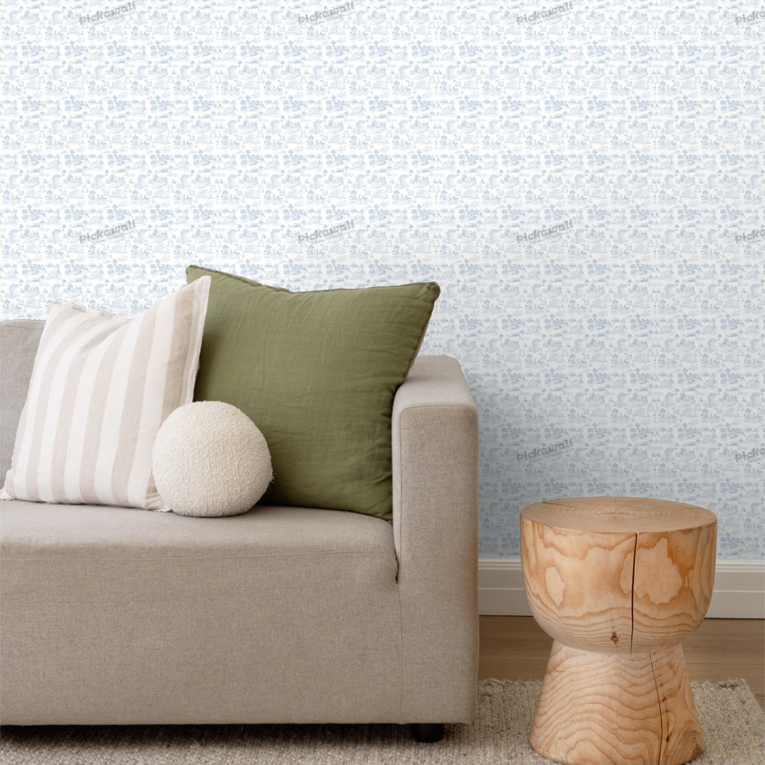 Toile Countryside motif wallpaper in a living room - Pickawall