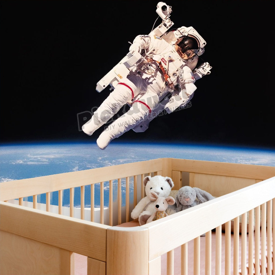 Astronaut wallpaper in a nursery - Pickawall