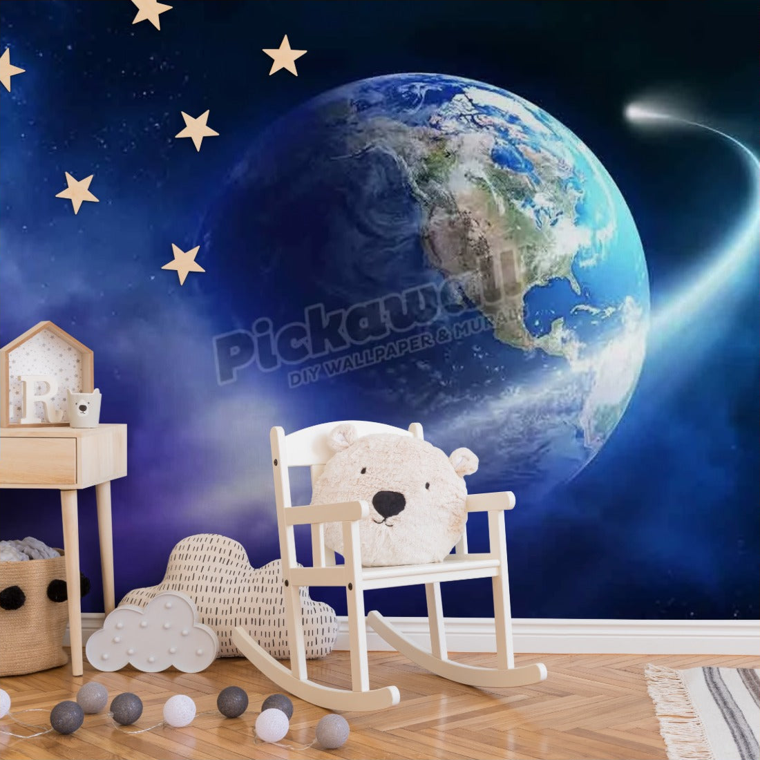 Comet passing earth in a nebula cloud wallpaper in a nursery - Pickawall