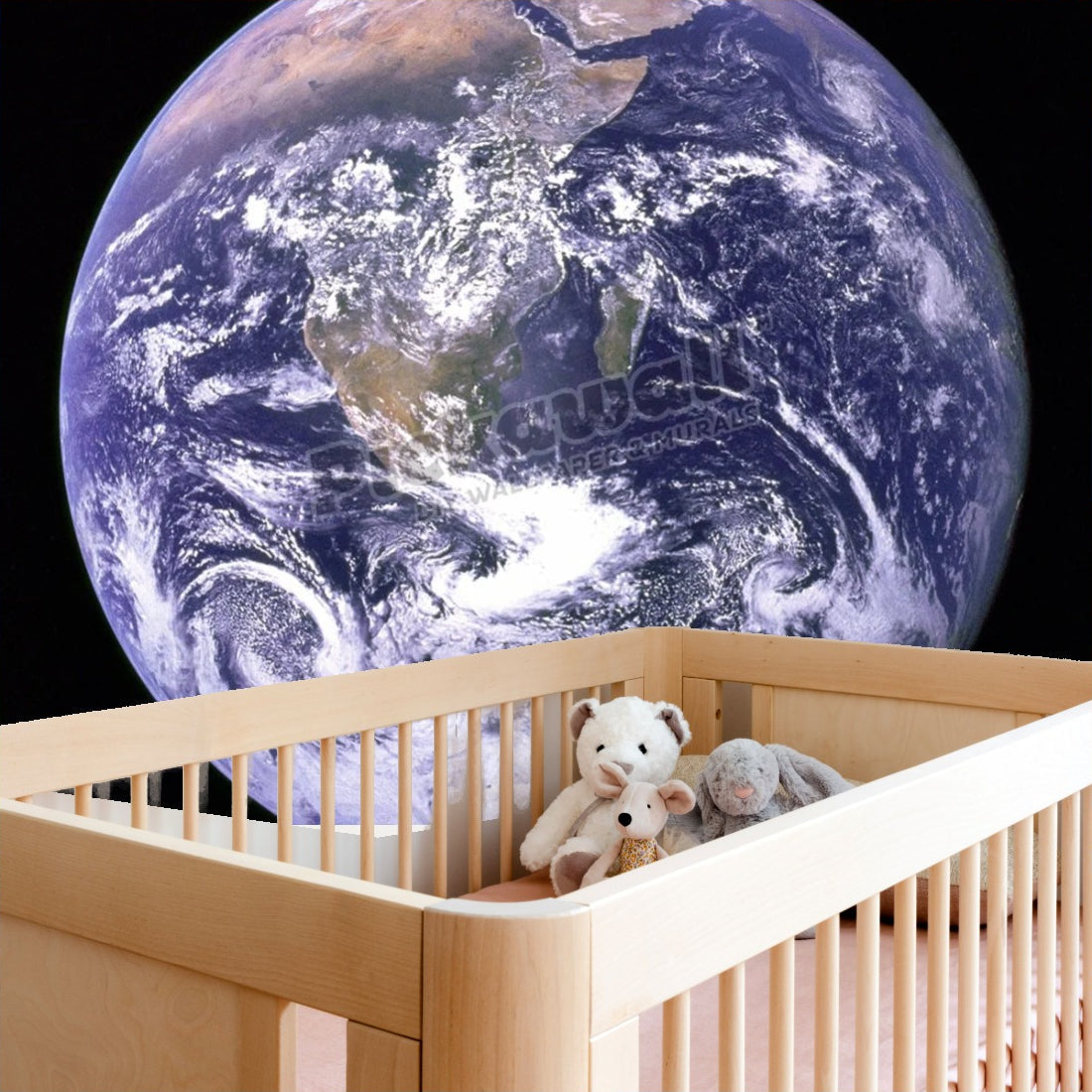 View of the Earth as seen by the Apollo 17 crew traveling toward the Moon. Date: 12/07/1972 wallpaper in a nursery - Pickawall
