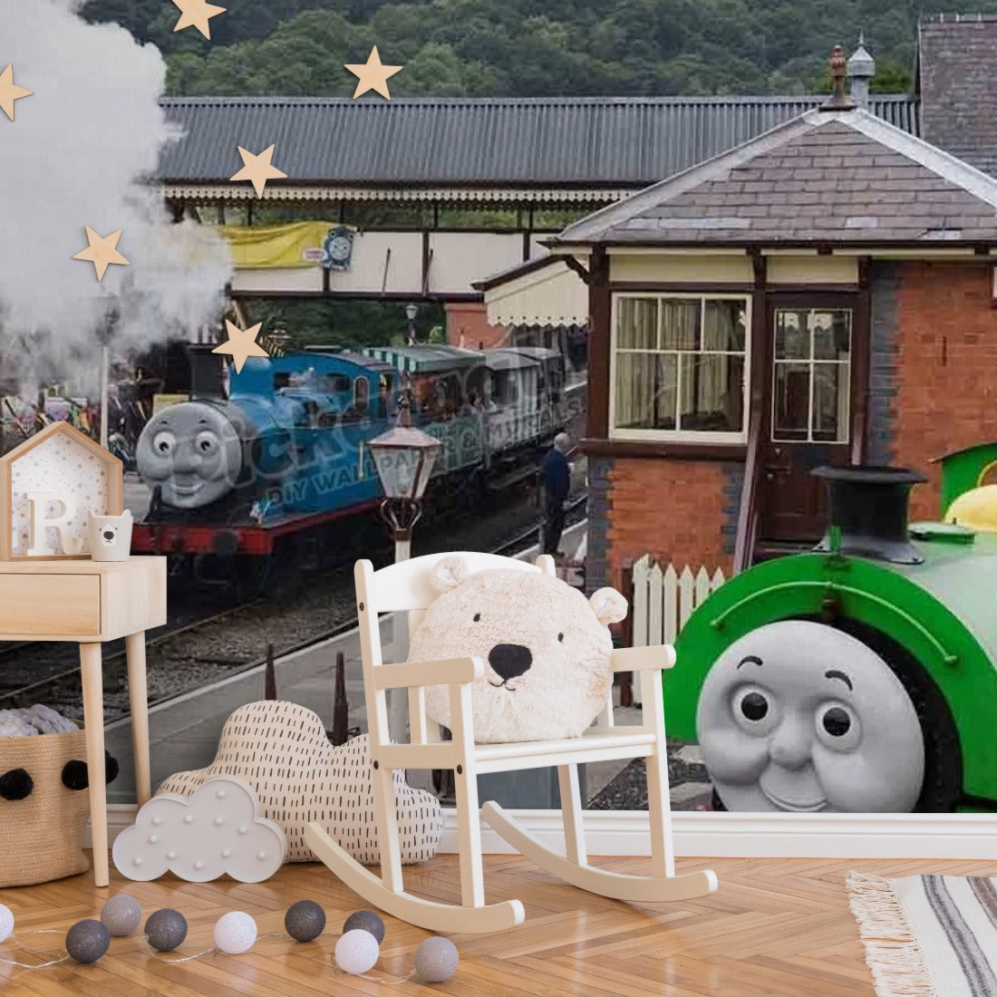 Thomas Tank Engine steam trains Percy UK wallpaper in a nursery - Pickawall