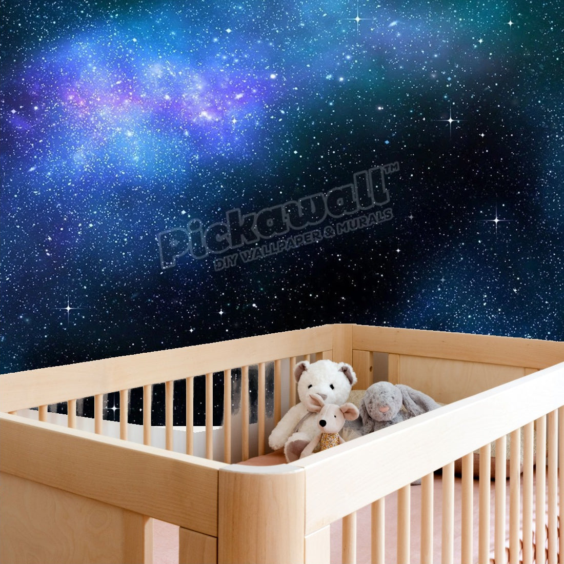 deep outer space background with stars and nebula wallpaper in a nursery - Pickawall