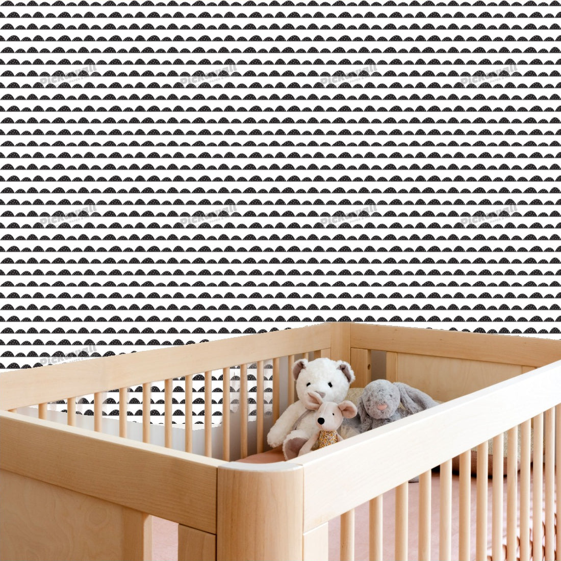Scandinavian black and white pattern in hand drawn style wallpaper in a nursery - Pickawall
